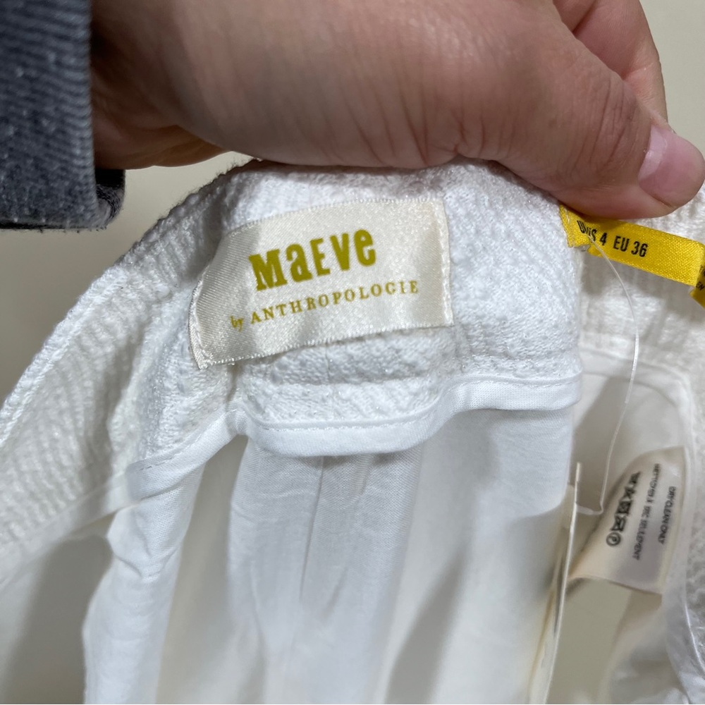 NWT Anthropologie Maeve Textured White Stratus side-stripe pant size 4 - Picture 10 of 11
